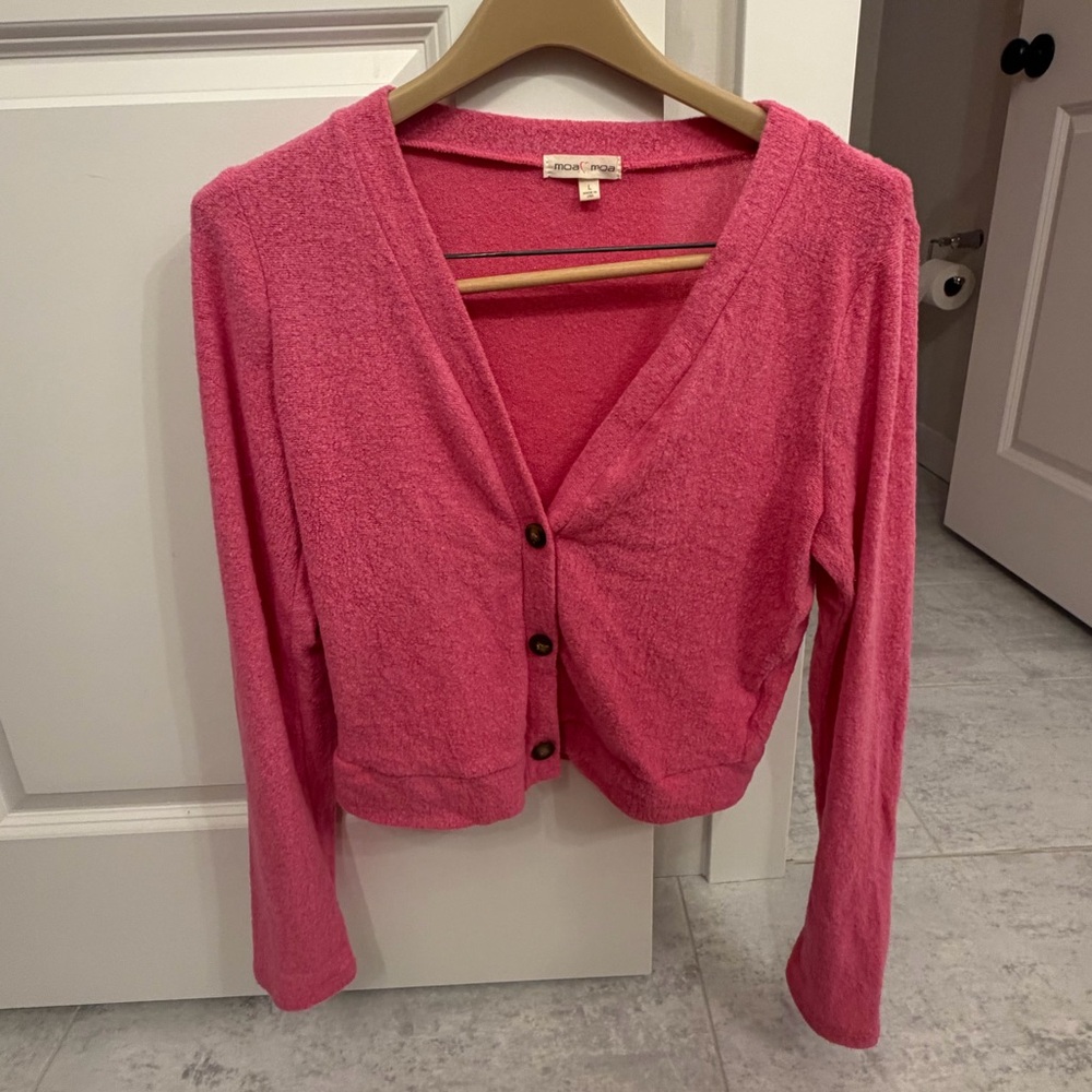 Moa Moa Pink Button-Front V-Neck Cardigan